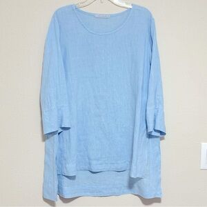 CUT LOOSE Solid Light Blue 100% Linen Tunic Top